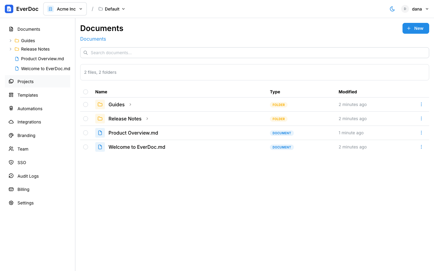 The Documents page