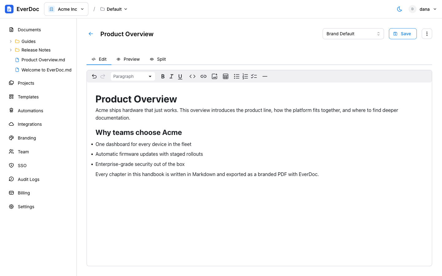 The document editor