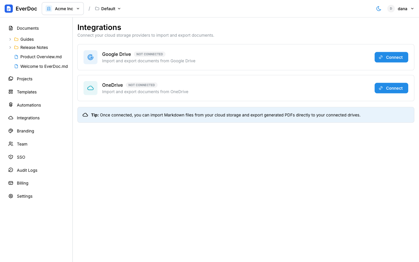 The Integrations page