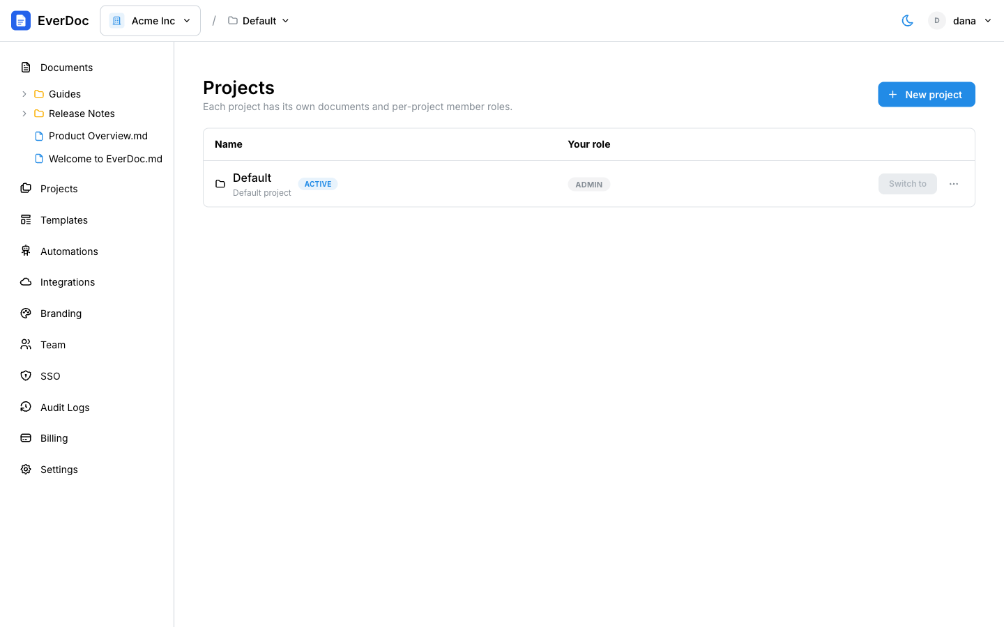 The Projects page