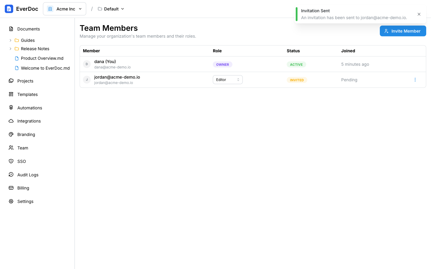 The Team Members page