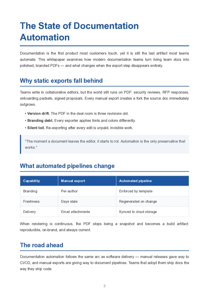 The same whitepaper page rendered with the Corporate Blue template