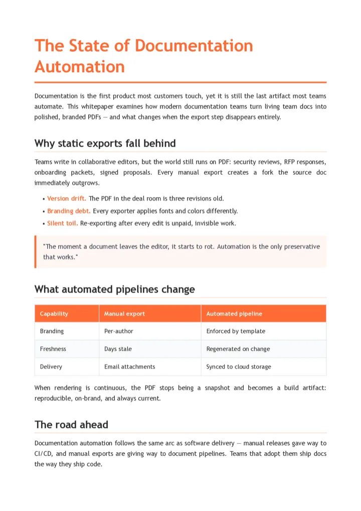 The same whitepaper page rendered with the Startup Pitch template